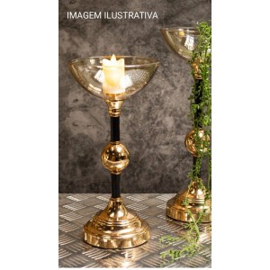 CASTIÇAL AV133 GRANDE DETALHADO TIGELA EM VIDRO AMBAR A35XL15CM