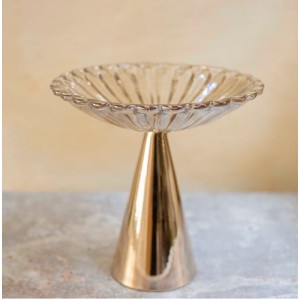 CASTIÇAL AV123 ALTO EM VIDRO AMBAR DETALHADO A25XL25CM