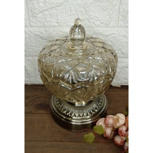 BOMBONIERE AV107 MEDIA DETALHADA EM VIDRO AMBAR C/ TAMPA A23XL16CM