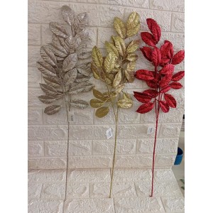 HASTE FG06 DE FOLHAS C/3 GALHOS DOUR/VERM/CHAMPAG GLITER 74CM