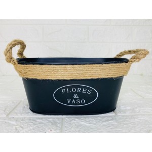 VASO METAL JARDINEIRA C/CORDAS NA BORDA 40138  9,5ALT X 21BOCA