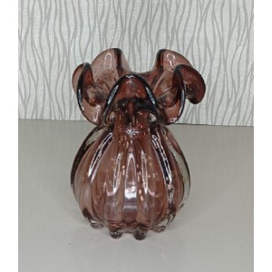 VASO STILO MURANO 4446 ITALY MEDIO PURPURA E ROSÊ DE BORDA ONDULADA A18XL13CM