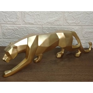 ESCULTURA 13098 LEOPARDO DOURADO EM POLIRESINA A15XL44CM